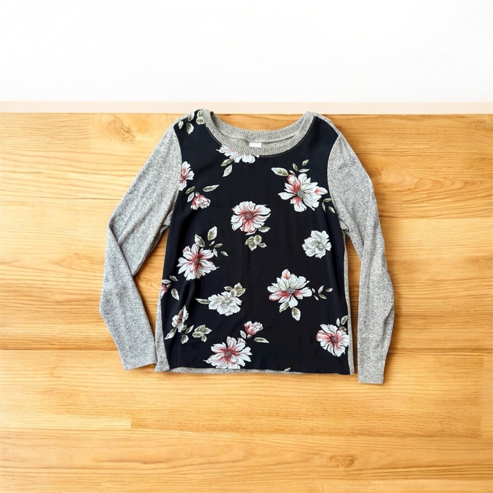 Kaileigh Floral Long Sleeve Women Top - Black and cream